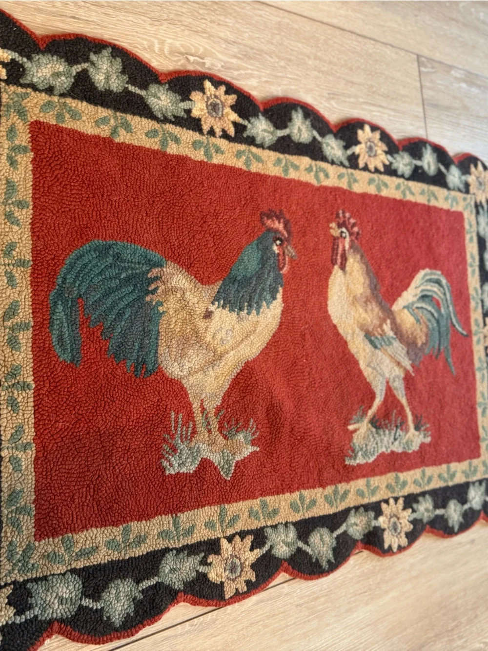 Vintage Rooster Hooked Door Mat - farmhouse.  Great colors.
